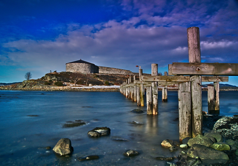 Steinvikholmen, Festung in Norwegen im Fjord Langeitbelichtung