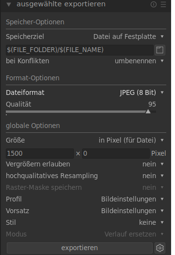 darktable Exportmodul