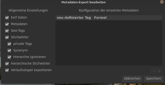 darktable Dialog zum Export